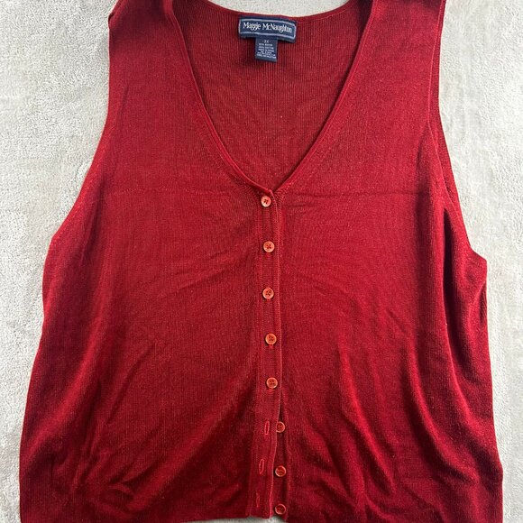 Maggie Mcnaughton Sweaters - Maggie McNaughton Vest Sweater Buttoned Red 2X V-Neck Sleeveless